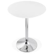 Table de bar haute design ronde 'Twiny' mange debout en bois blanc avec pied central en métal chromé