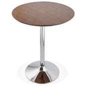 Table de bar haute design ronde 'Barry' mange debout en noyer avec pied central en métal chromé