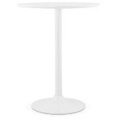 Table de bar haute design ronde 'Standup' mange debout en bois blanc pied central en métal blanc