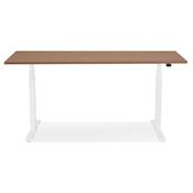 Bureau design assis-debout électrique 'SMALL SEMPLICE' en noyer pieds en métal blanc - 140 x 70 cm