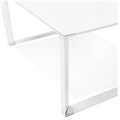 Petit Bureau de direction 'SMALL GLASSTOP' en verre blanc pieds métal blanc et chromé – 140 x 70 cm