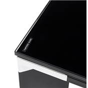 Grand bureau de direction droit 'GLASSTOP XL' verre noir pieds métal noir et chromé – 200 x 100 cm