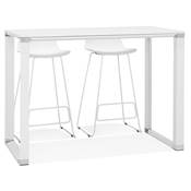 Bureau droit design haut 'HIGH BUSINESS' en bois blanc pieds en métal blanc et chromé – 140 x 70 cm