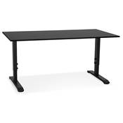 Bureau droit réglable en hauteur design 'MODULARE' noir en bois pieds en métal noir - 160 x 80 cm