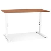Bureau droit réglable en hauteur design 'MODULARE MINI' en noyer pieds en métal blanc - 140 x 70 cm