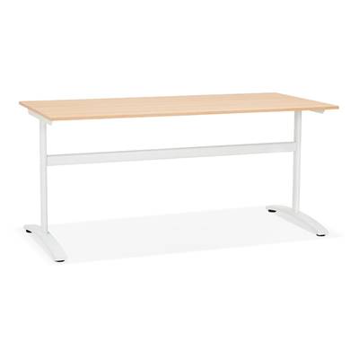Bureau droit / table de travail design 'DISEGNO' en bois naturel pieds métal blanc - 160 x 80 cm