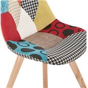Chaise scandinave design 'Halmstad' en tissu patchwork avec 4 pieds en bois naturel