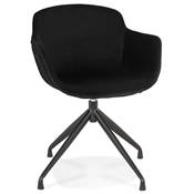 Chaise design à accoudoirs 'TICKY' en velours noir avec 4 pied en métal noir