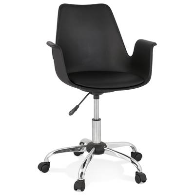 Chaise de bureau à roulettes design à accoudoirs 'KUTE' noire pieds en métal chromé