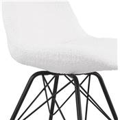 Chaise design de style baroque 'GORD' en tissu bouclé blanc avec 4 pieds en métal noir