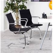 Chaise de bureau design 'SLAT' noire avec pieds en métal chromé
