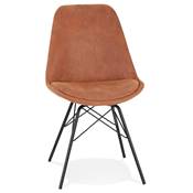 Chaise design 'GORD' en microfibre marron et 4 pieds avec croisillons en métal noir