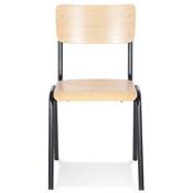 Chaise rétro style écolier 'SKOLA' assise et dossier en bois finition naturel et 4 pieds métal noir
