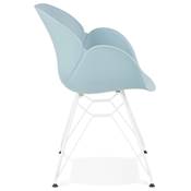 Chaise style industriel design à accoudoirs 'LOTUS' bleue avec 4 pieds en métal blanc