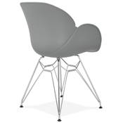 Chaise style industriel design à accoudoirs 'LOTUS' grise avec 4 pieds en métal chromé