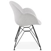 Chaise style industriel design à accoudoirs 'LOTUS' en tissu gris clair avec 4 pieds en métal noir