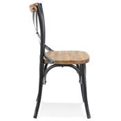 Chaise design industriel 'MAKINA' en bois vieilli 4 pieds métal noir effet vieilli dossier haut