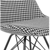 Chaise design 'GORD' en tissu pied de poule et 4 pieds avec croisillons en métal noir