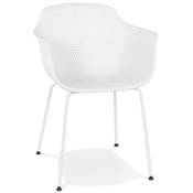Chaise intérieur/extérieur design à accoudoirs 'RAIN' en resine blanche avec 4 pieds en métal blanc