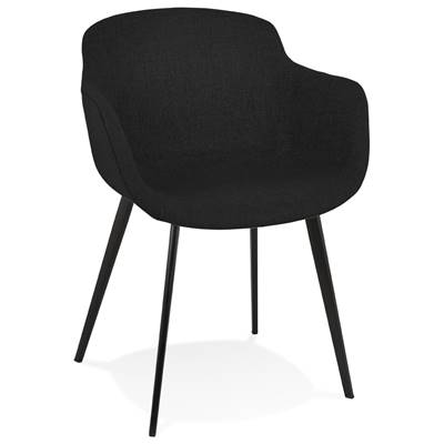 Chaise design lounge à accoudoirs 'NICE' en tissu noir avec 4 pieds en métal noir