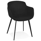 Chaise design lounge à accoudoirs 'NICE' en tissu noir avec 4 pieds en métal noir