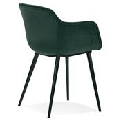 Chaise design lounge à accoudoirs 'NICE' en velours vert avec 4 pieds en métal noir