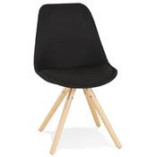 Chaise design 'FIRENZA' en tissu noir avec 4 pieds en bois naturel