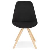 Chaise design 'FIRENZA' en tissu noir avec 4 pieds en bois naturel