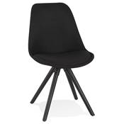 Chaise design 'BLACK FIRENZA' en tissu noir avec 4 pieds en bois noir