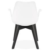 Chaise style scandinave design à accoudoirs 'PRINS' blanche avec 4 pieds en bois noir