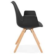 Chaise scandinave design à accoudoirs 'KUNG' noire avec 4 pieds en bois naturel