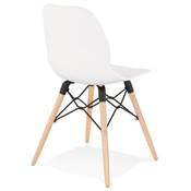 Chaise scandinave 'NORSK WOOD' blanche 4 pieds bois couleur naturelle et croisillon en métal noir
