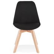Chaise design scandinave 'MILANO' en tissu noir avec 4 pieds en bois naturel