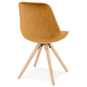 Chaise scandinave style vintage 'FIRENZA' en velours moutarde et 4 pieds en bois naturel