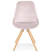 Chaise scandinave style vintage 'FIRENZA' en velours rose et pieds en bois naturel