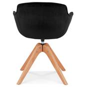 Chaise design de style scandinave à accoudoirs 'VOGAN' en velours noir avec 4 pieds en bois naturel