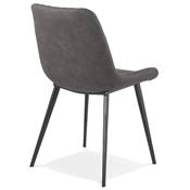 Chaise design style vintage 'HERTIG' en microfibre gaufrée grise et 4 pieds en métal noir