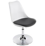 Chaise design rglable 'Tulipe' pivotante blanche et noire pied mtal chrom