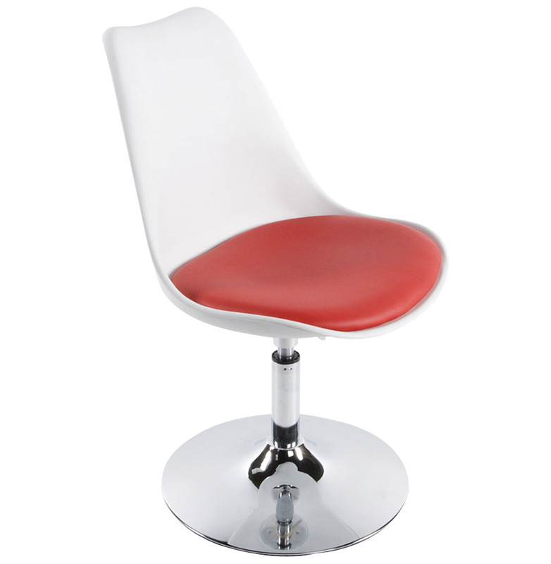 Chaise design réglable 'Tulipe' pivotante blanche et rouge pied métal chromé