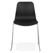 Chaise design empilable 'Style' noire pieds tréteaux en métal chromé