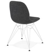Chaise design 'Norsk White' en tissu gris avec 4 pieds en métal blanc