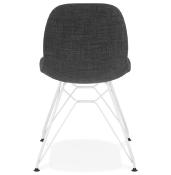 Chaise design 'Norsk White' en tissu gris avec 4 pieds en métal blanc