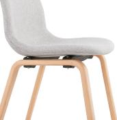 Chaise scandinave design 'Teknik Wood' en tissu gris clair avec 4 pieds en bois naturel
