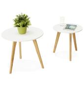 Tables basses scandinaves gigognes rondes 'Mukavä' plateau en bois blanc 3 pieds en bois - Ø 50 cm