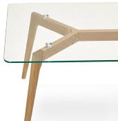 Table basse scandinave rectangulaire 'Kaffetäbel' plateau verre 4 pieds bois – 120 x 60 cm