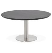 Table basse design ronde 'ELEA MINI' plateau en bois noir et pied en acier brossé - Ø 90 cm
