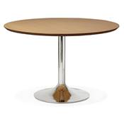 Table à diner / de réunion design ronde 'Mandlar' plateau bois pied central métal chromé – Ø 120 cm