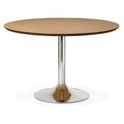 Table / table de réunion design ronde 'Mandlar' plateau bois pied central métal chromé – Ø 120 cm