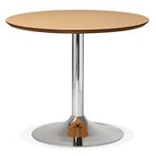 Petite table à diner / de bureau ronde 'Kontur' bois naturel pied central métal chromé - Ø 90 cm