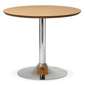 Petite table / table de réunion ronde 'Kontur' bois naturel pied central métal chromé - Ø 90 cm